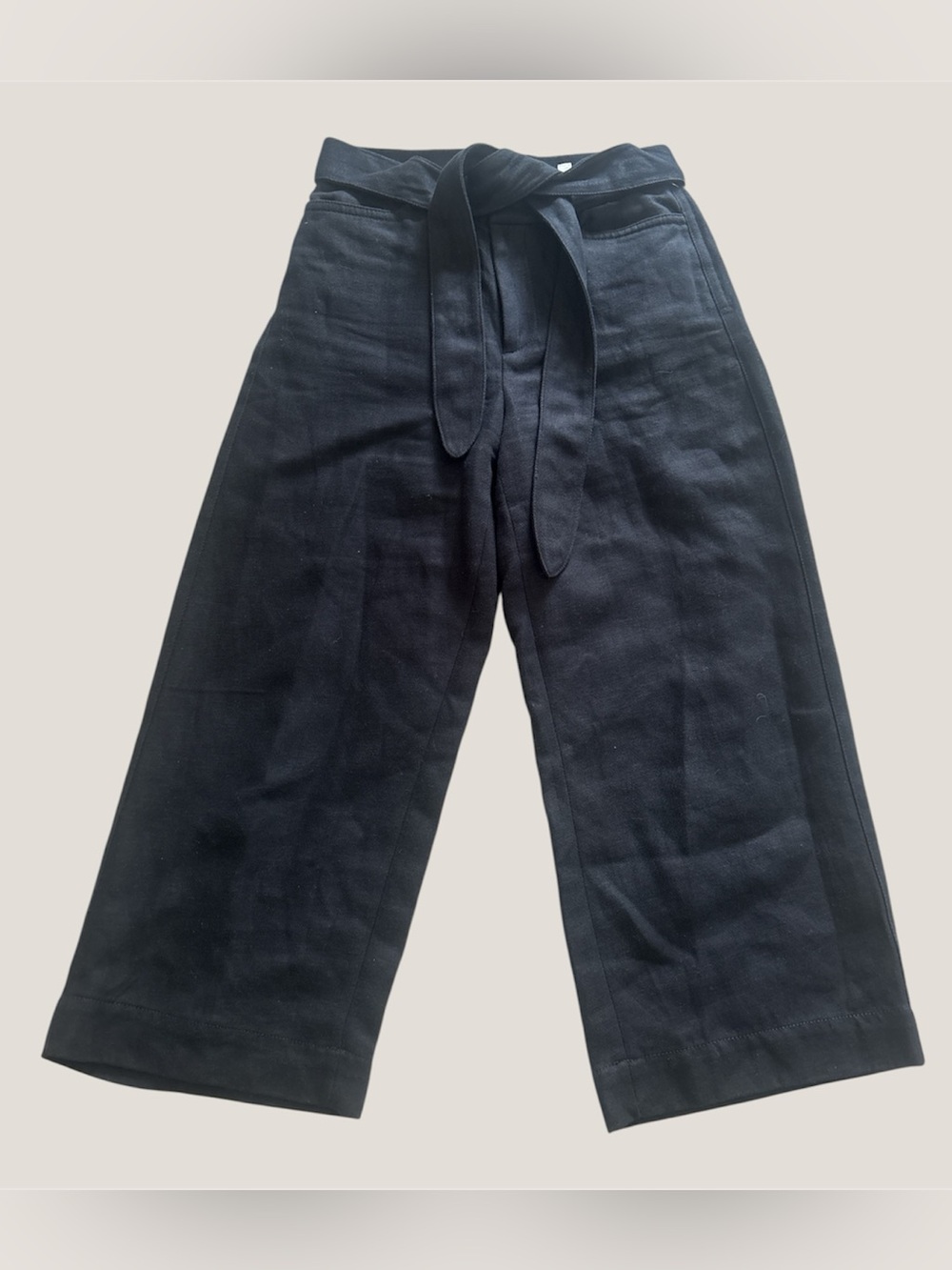 Vince • black crop wide leg high rise belted pants linen cotton blend sz 4
